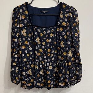 Madewell Navy Floral Blouse